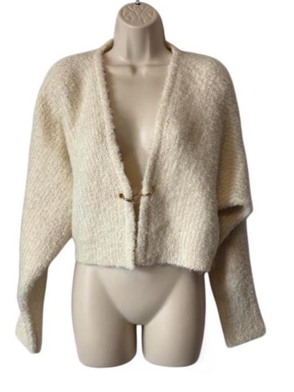 Wild Fable Ivory Textured Gold Hook Cropped Cardigan, Women's Size M